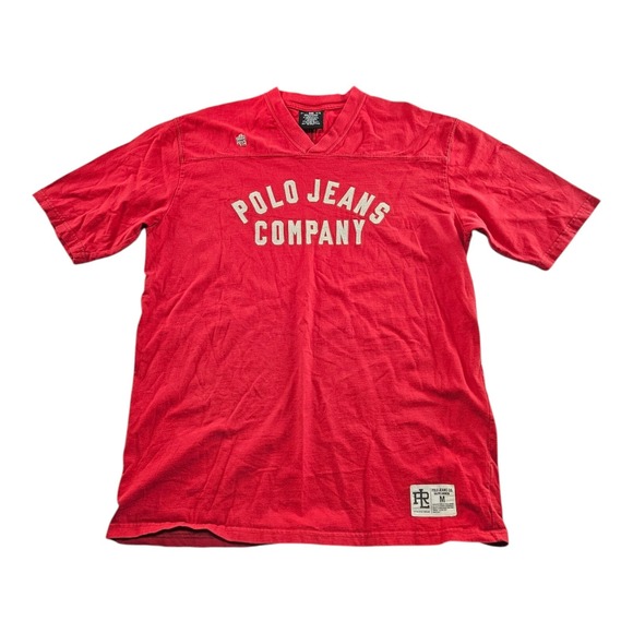 Vintage Red Ralph Lauren Polo Jeans Company Jersey Shirt M Hip Hop Made‎ In USA - Picture 1 of 6
